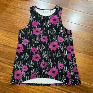 Fighting Eel Tank Oli Top in Black with Purple Flowers, Size X-Small
